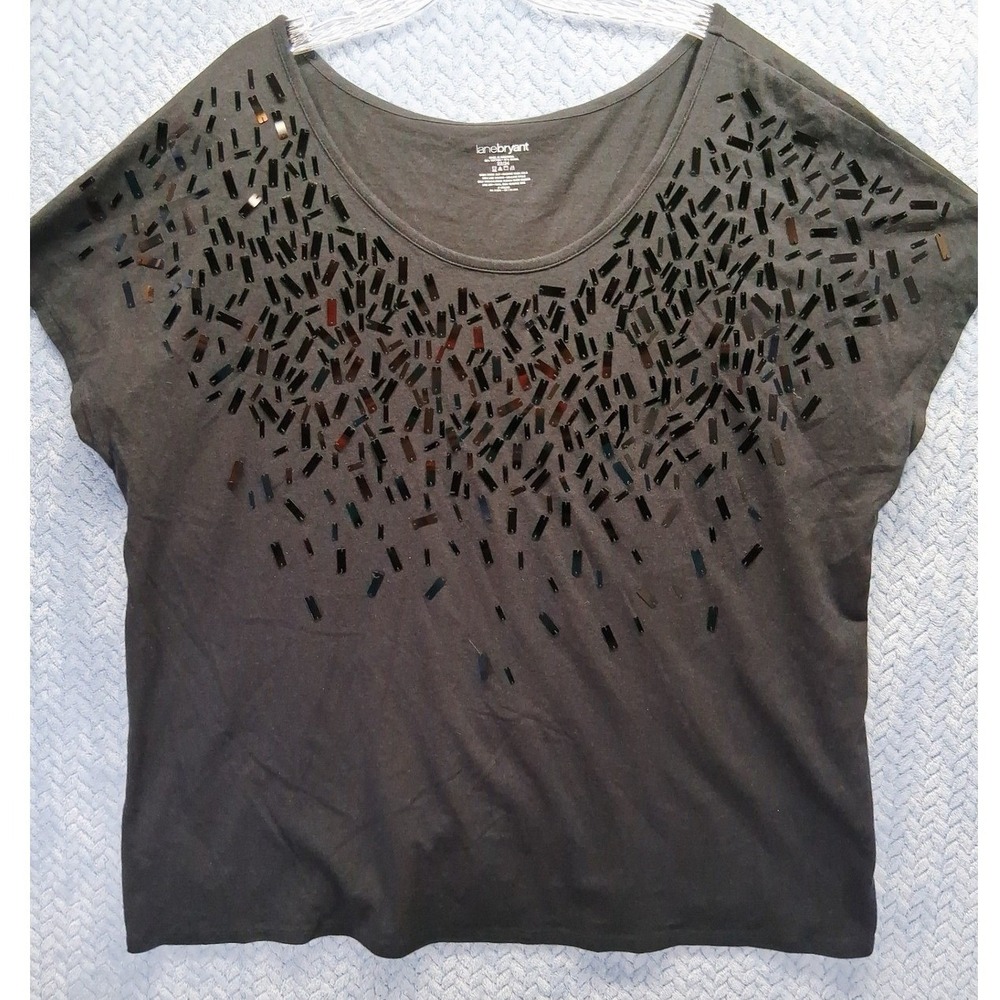 Lane Bryant Black Sequin Embellished Scoop Neck Top Plus Size 22/24 Short Sleeve